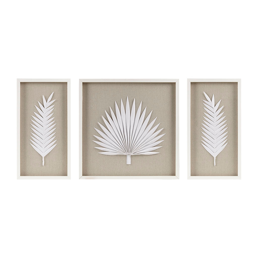 Framed Rice Paper Palm Leaves 3-Piece Shadowbox Wall Decor Set
