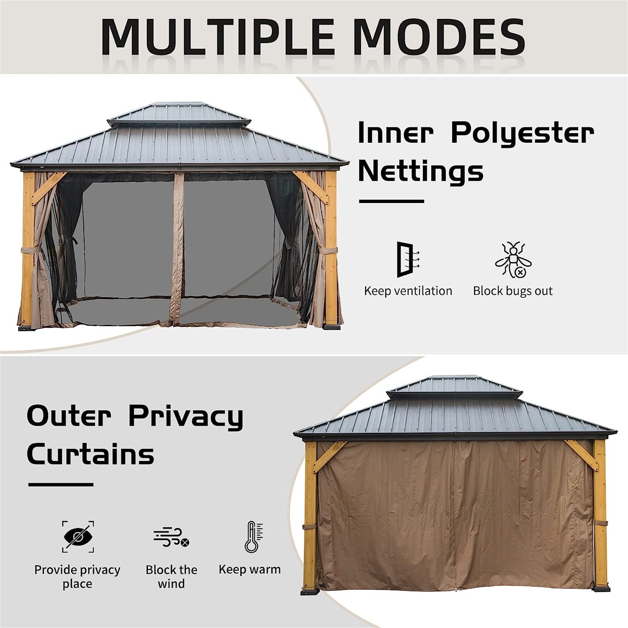 12'x14' Hardtop Gazebo - Cedar Wood Frame Canopy