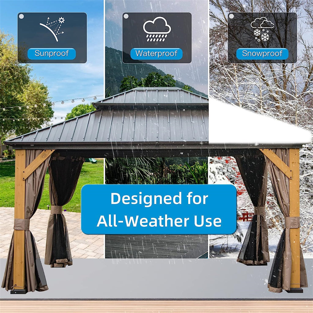 12'x14' Hardtop Gazebo - Cedar Wood Frame Canopy