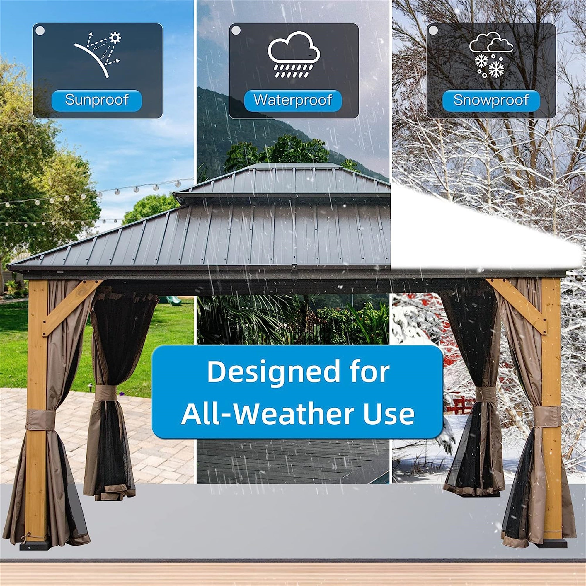 12'x14' Hardtop Gazebo - Cedar Wood Frame Canopy
