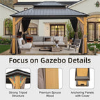 12'x14' Hardtop Gazebo - Cedar Wood Frame Canopy
