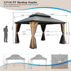 12'x14' Hardtop Gazebo - Cedar Wood Frame Canopy