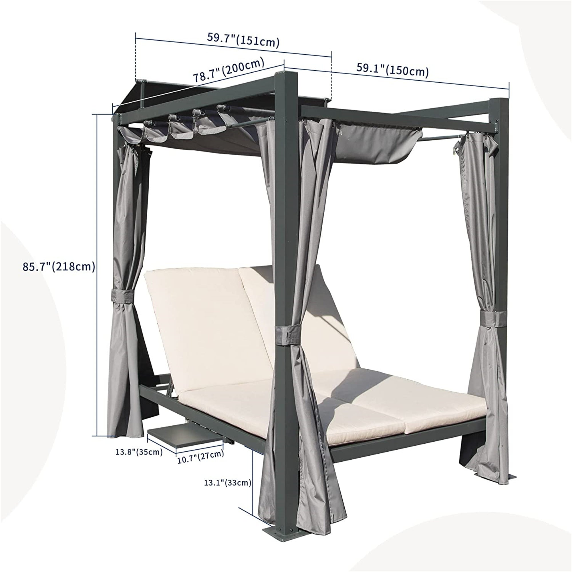 Aluminum Outdoor Patio Daybed with Retractable Canopy
