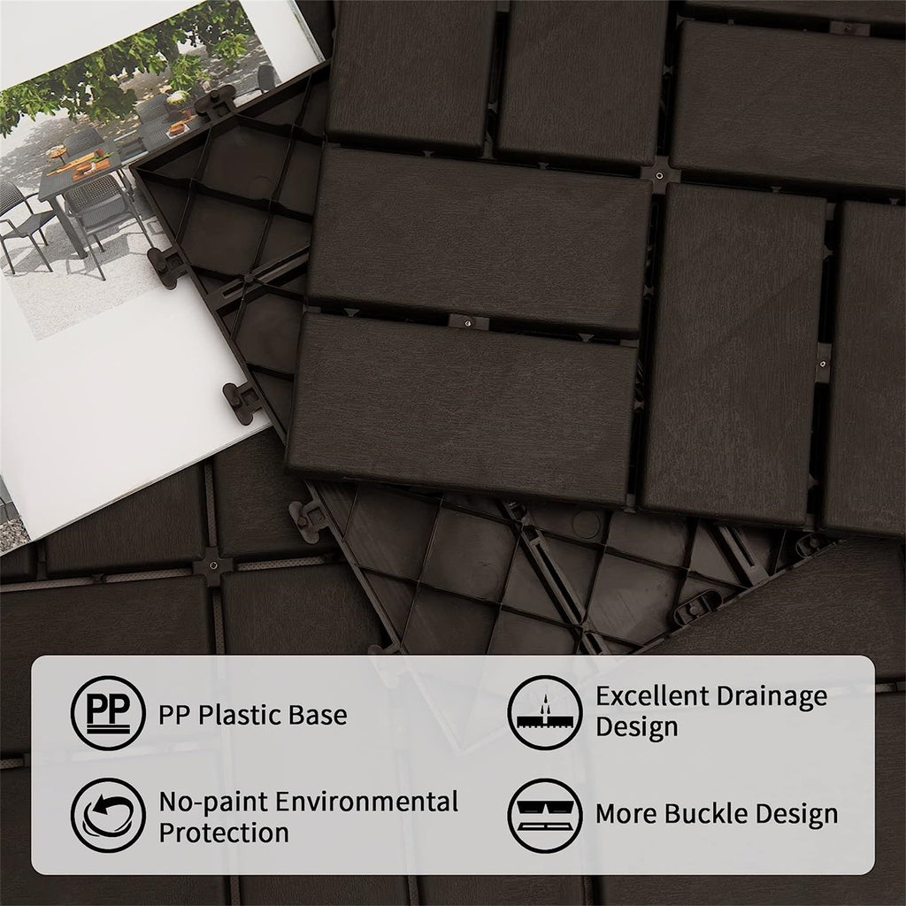 Patio Interlocking Deck Tiles, 12"x12" Square Composite Decking Tiles