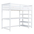 Twin Size Loft Bed with Storage Shelves and Under-bed Desk