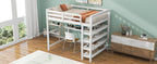 Full Size Loft Bed with Storage Shelves and Under-bed Desk