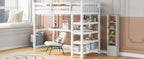 Twin Size Loft Bed with Storage Shelves and Under-bed Desk