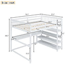 Full Size Loft Bed with Storage Shelves and Under-bed Desk