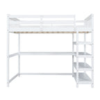 Full Size Loft Bed with Storage Shelves and Under-bed Desk