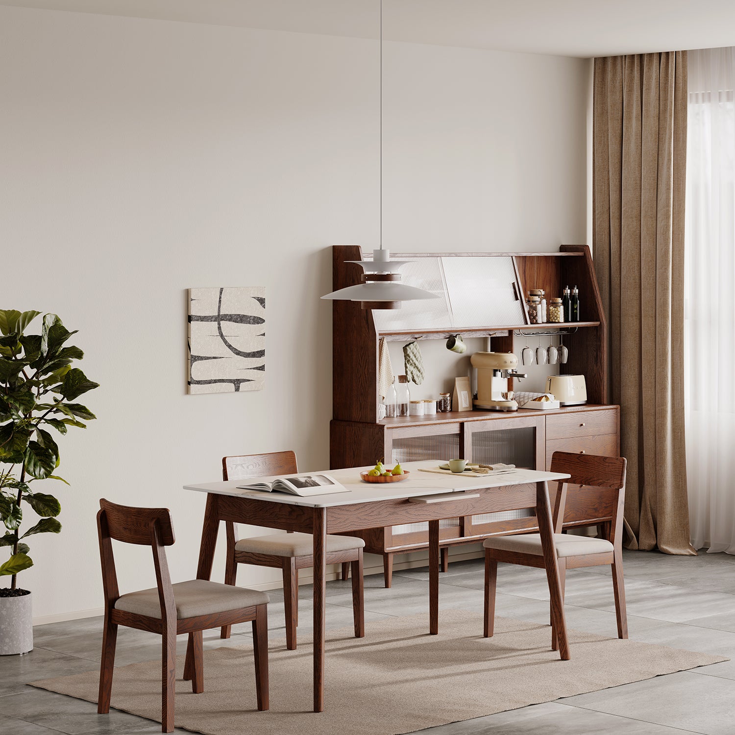 Walnut Solid Oak and White Slate Round Corner Dining Table