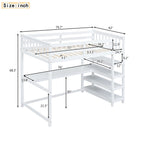 Twin Size Loft Bed with Storage Shelves and Under-bed Desk