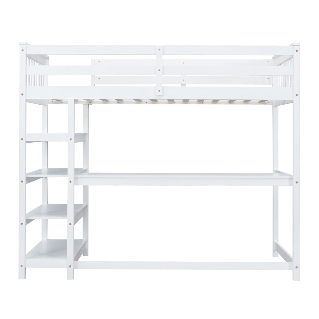 Twin Size Loft Bed with Storage Shelves and Under-bed Desk
