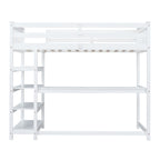 Twin Size Loft Bed with Storage Shelves and Under-bed Desk