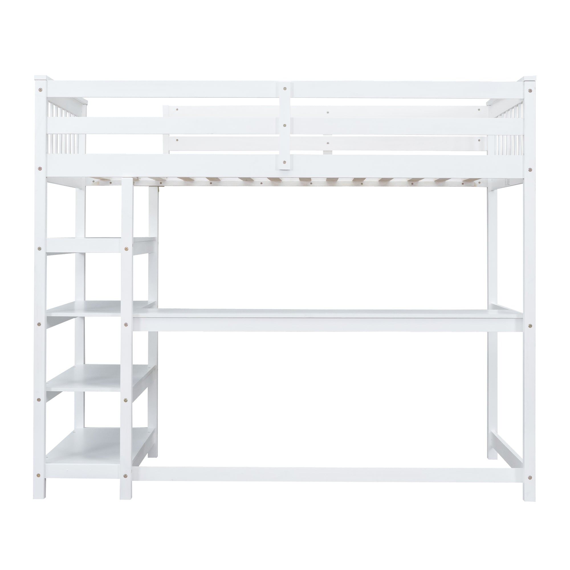 Twin Size Loft Bed with Storage Shelves and Under-bed Desk