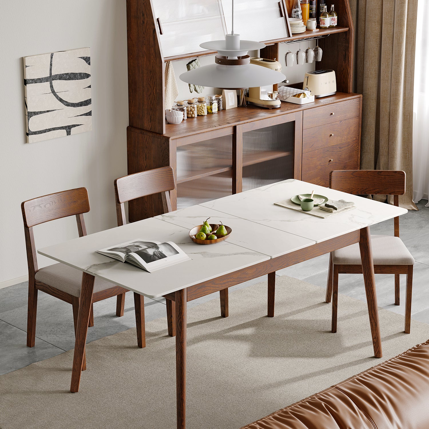 Walnut Solid Oak and White Slate Round Corner Dining Table