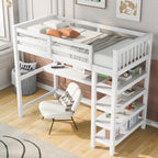 Twin Size Loft Bed with Storage Shelves and Under-bed Desk