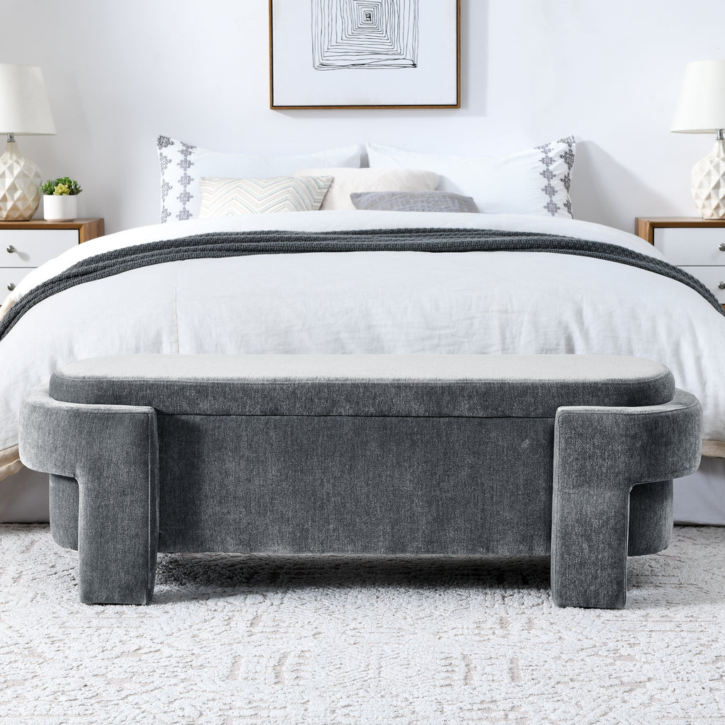 Chenille Upholstered Bench with Storage