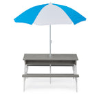3-in-1 Kids Outdoor Wooden Picnic Table With Umbrella