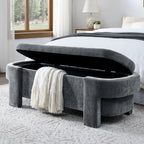 Chenille Upholstered Bench with Storage