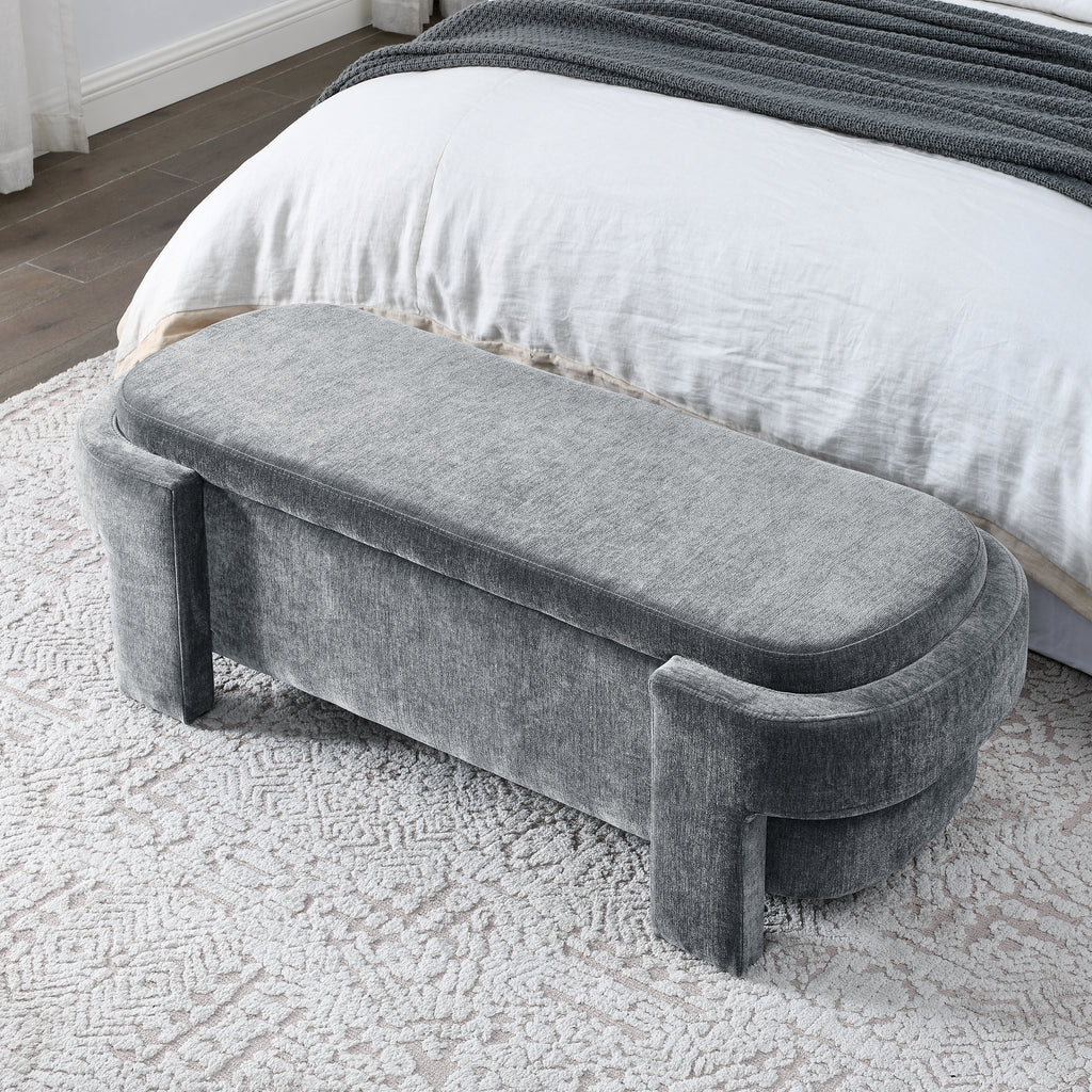 Chenille Upholstered Bench with Storage