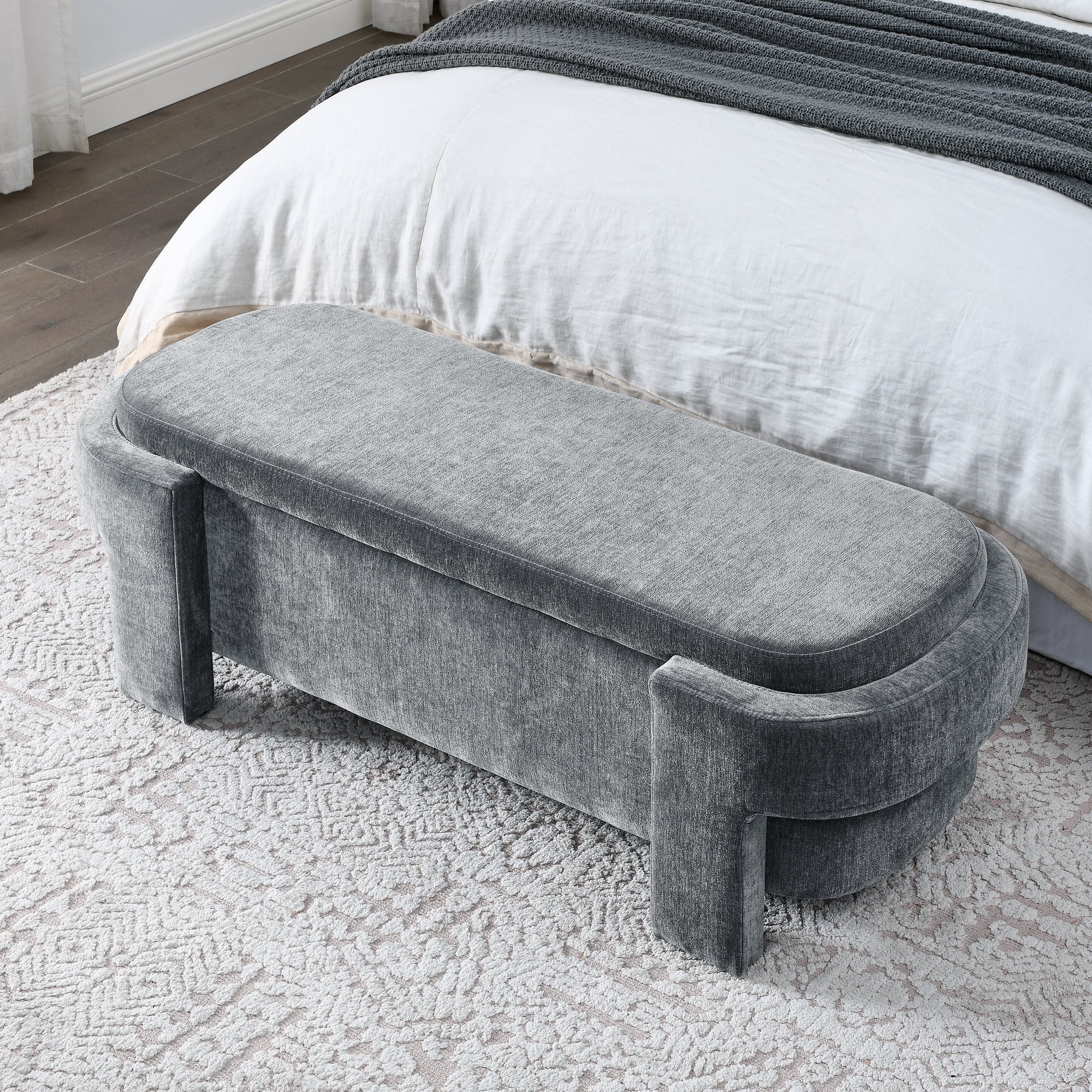 Chenille Upholstered Bench with Storage