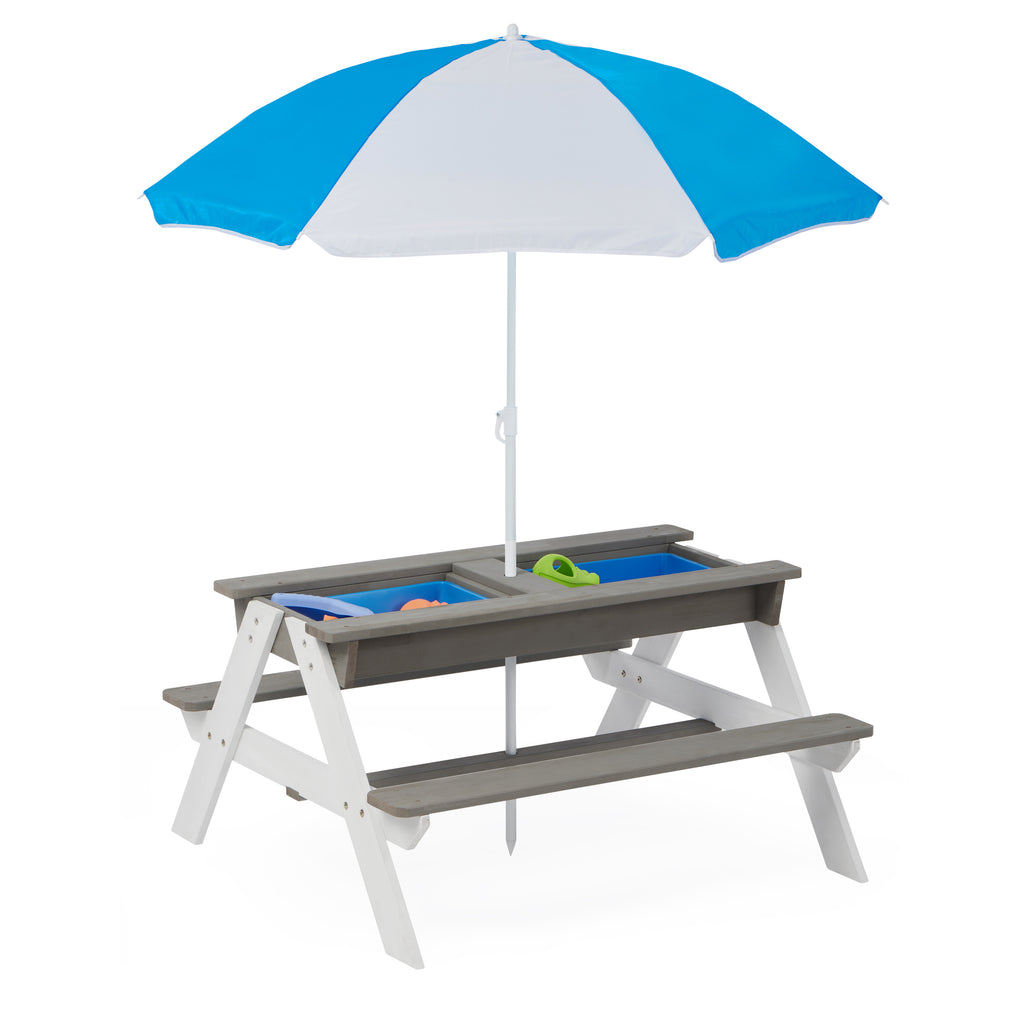 3-in-1 Kids Outdoor Wooden Picnic Table With Umbrella