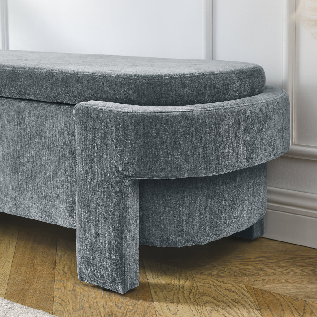 Chenille Upholstered Bench with Storage