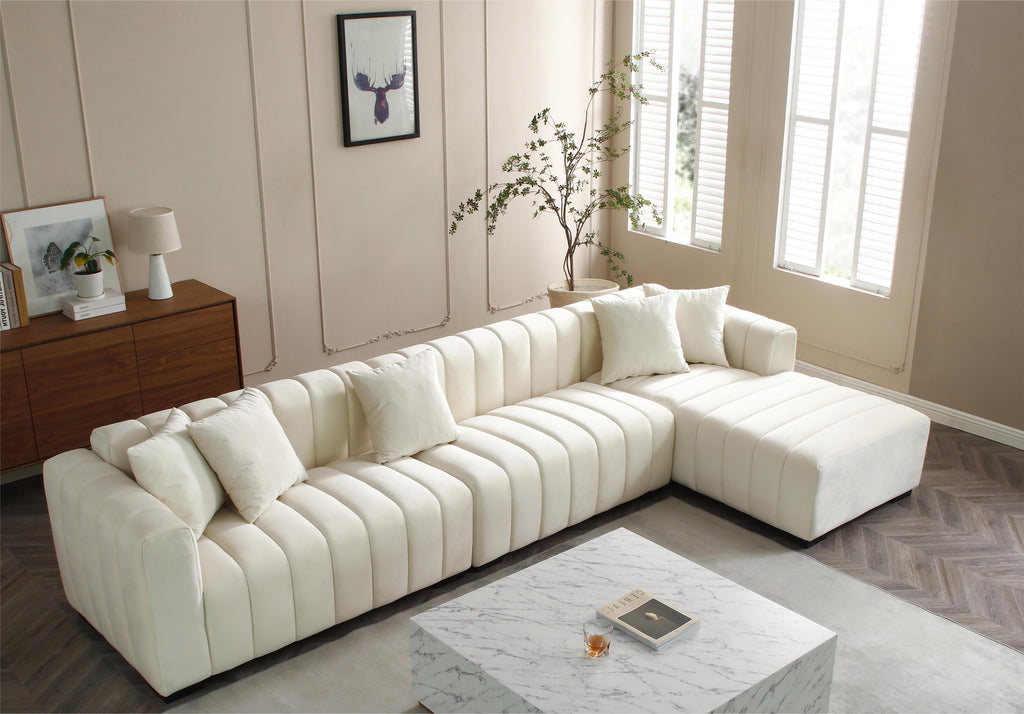 L-Shape Sectional Sofa with Deep Tufted Velvet Upholstered Right Chaise