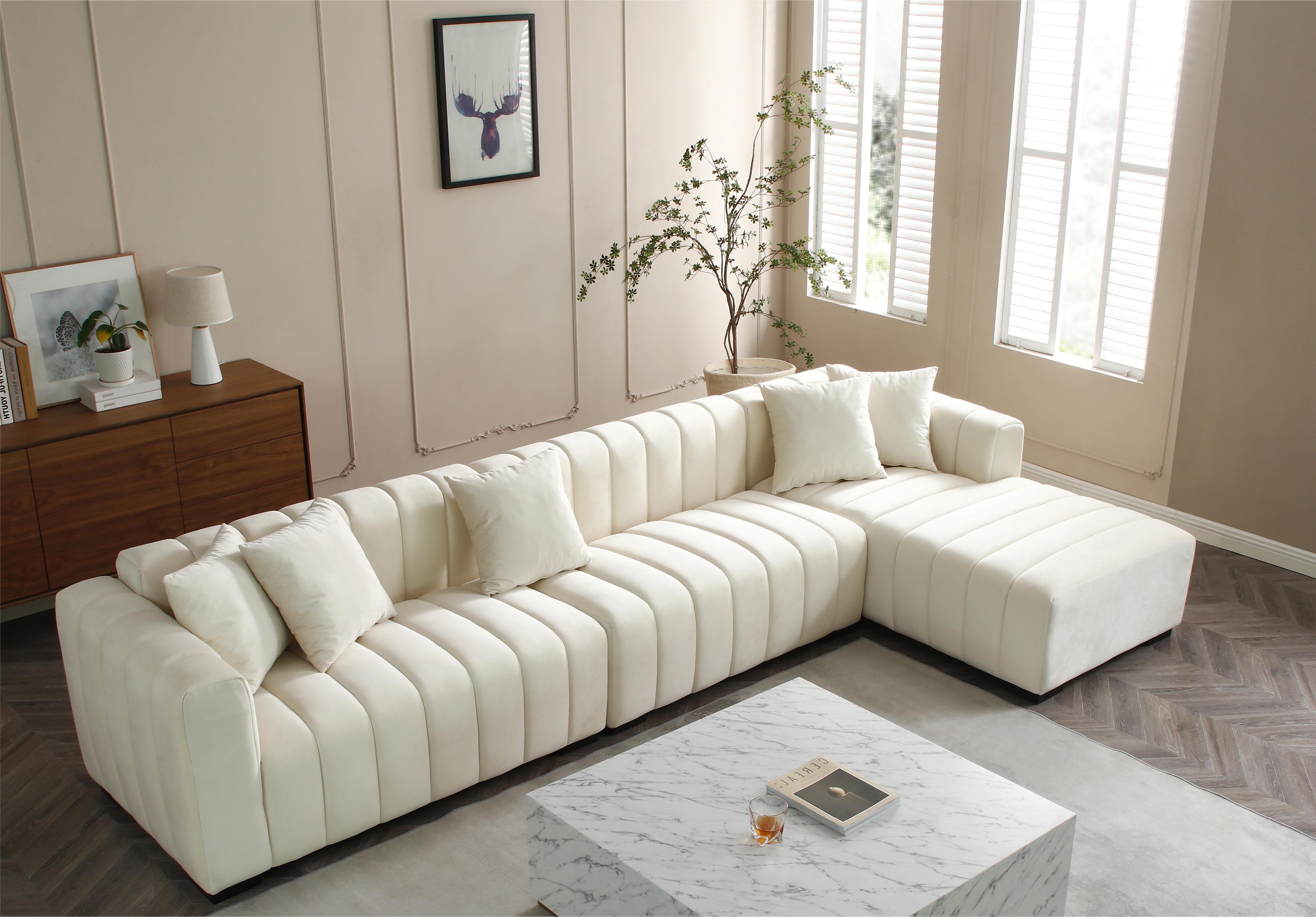 L-Shape Sectional Sofa with Deep Tufted Velvet Upholstered Right Chaise