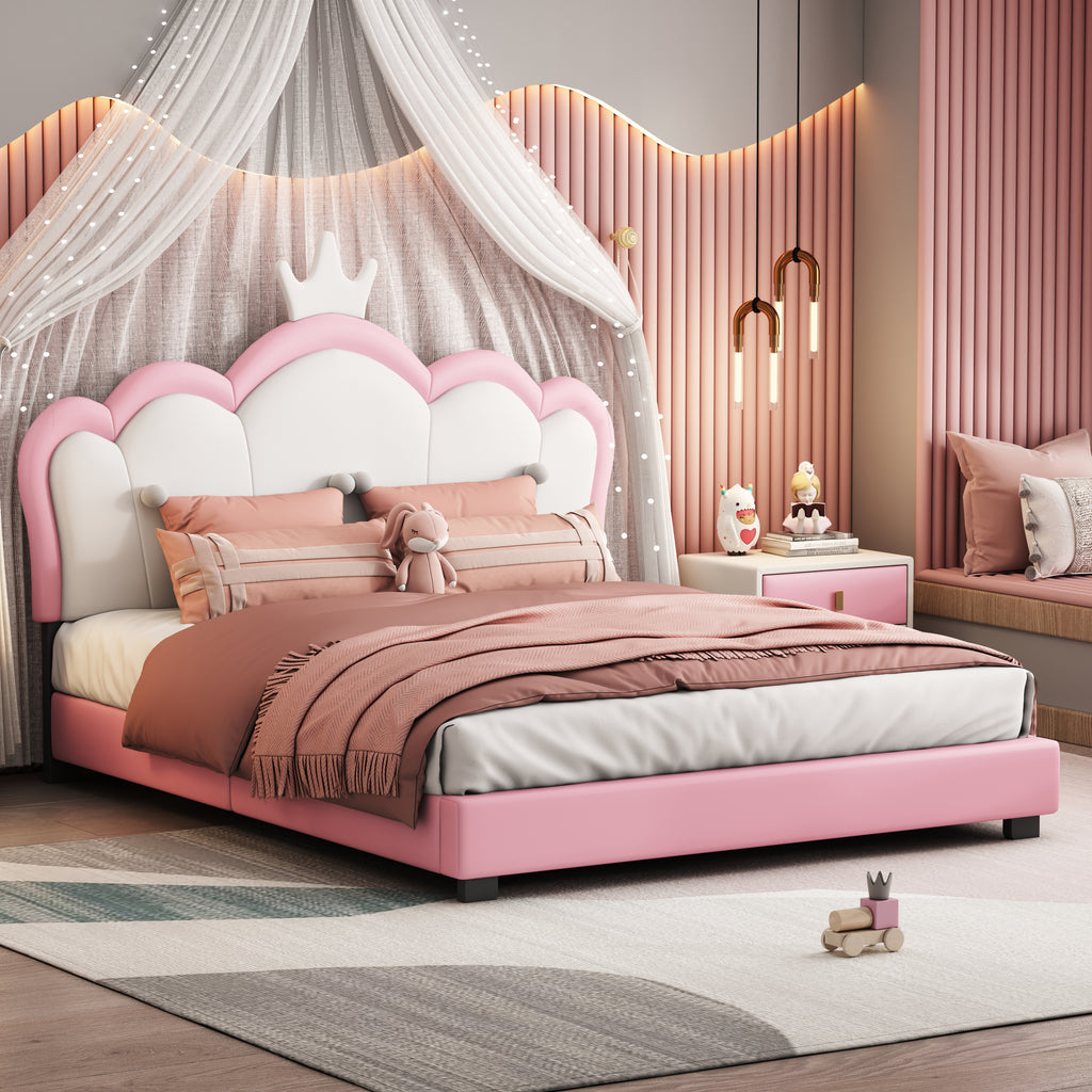Full Size Upholstered Princess Bed with Crown Headboard