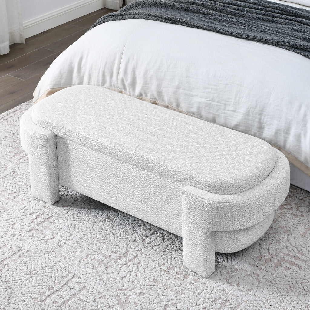 Linen Fabric Upholstered Bench with Large Storage Space