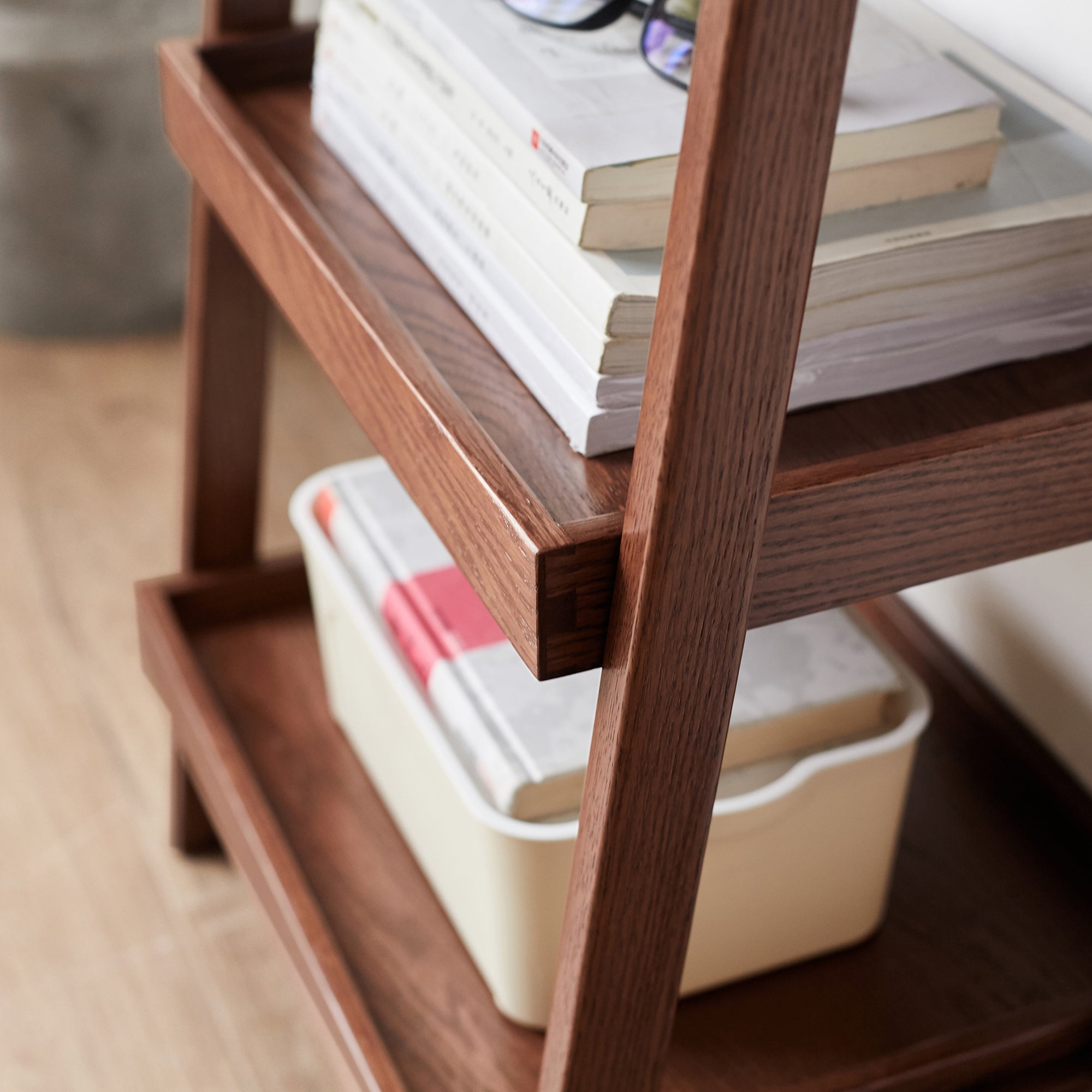 Walnut Color Solid Wood Display Shelf