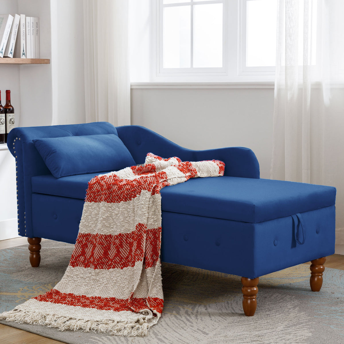 Navy Velvet Storage Chaise Lounge