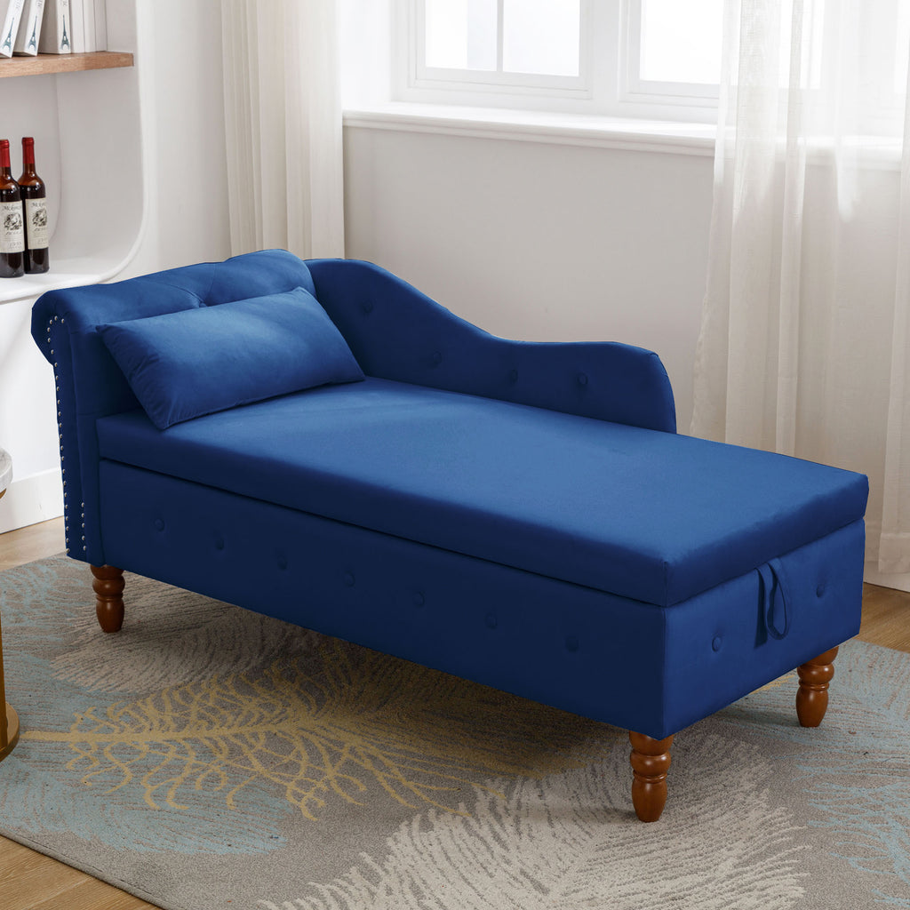 Navy Velvet Storage Chaise Lounge