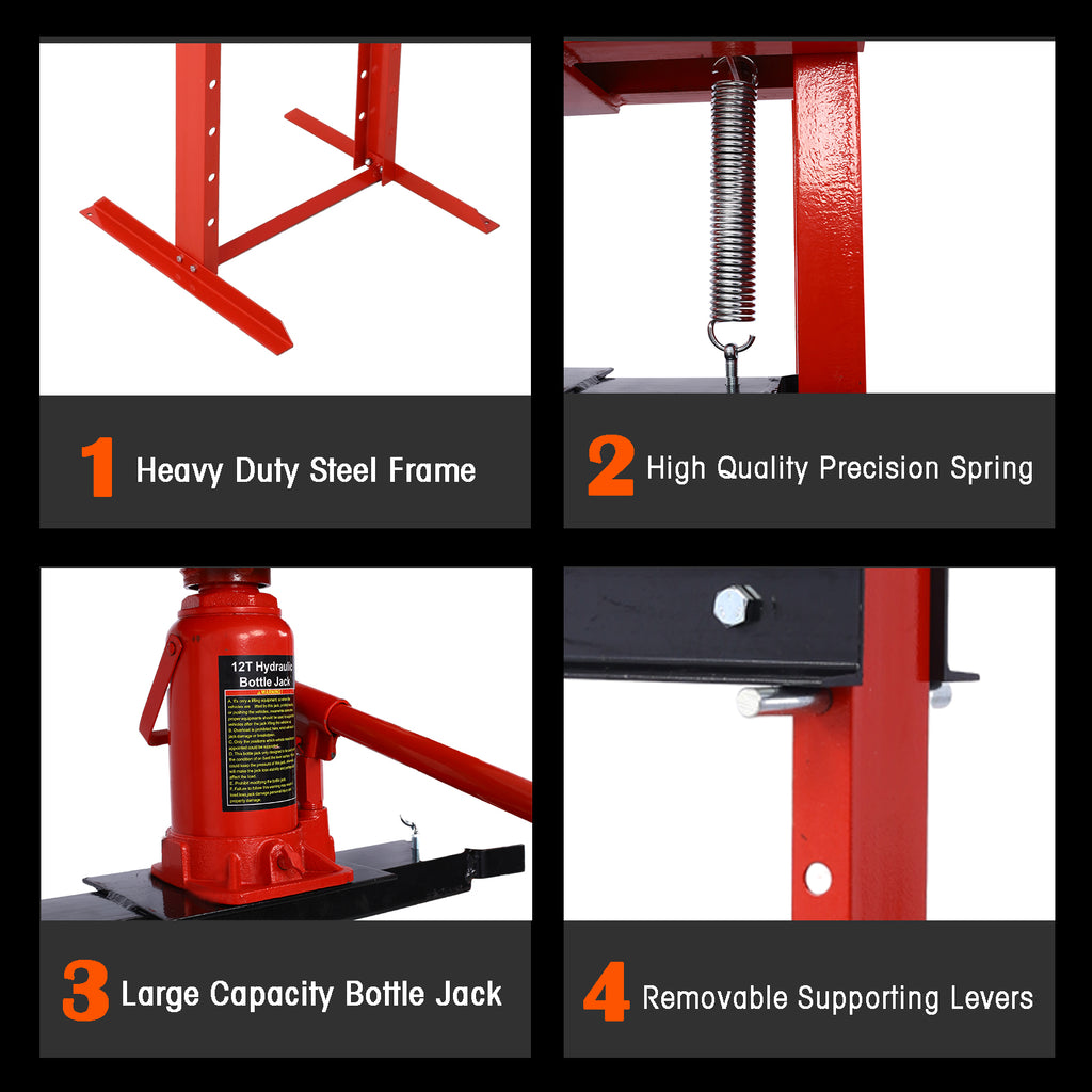 Hydraulic Shop Press - 12-Ton Capacity & Adjustable Height