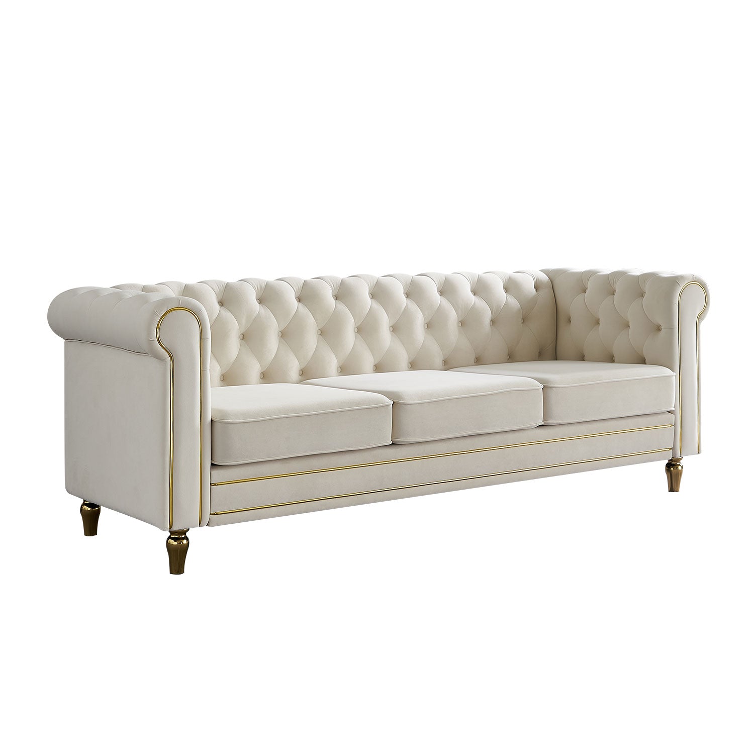 Chesterfield Velvet Sofa 84.65 Inch for Living Room