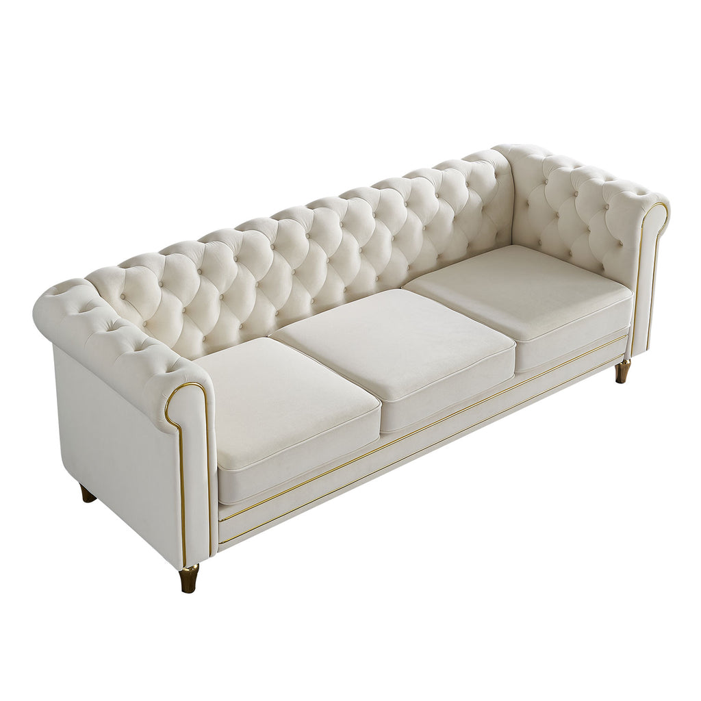 Chesterfield Velvet Sofa 84.65 Inch for Living Room