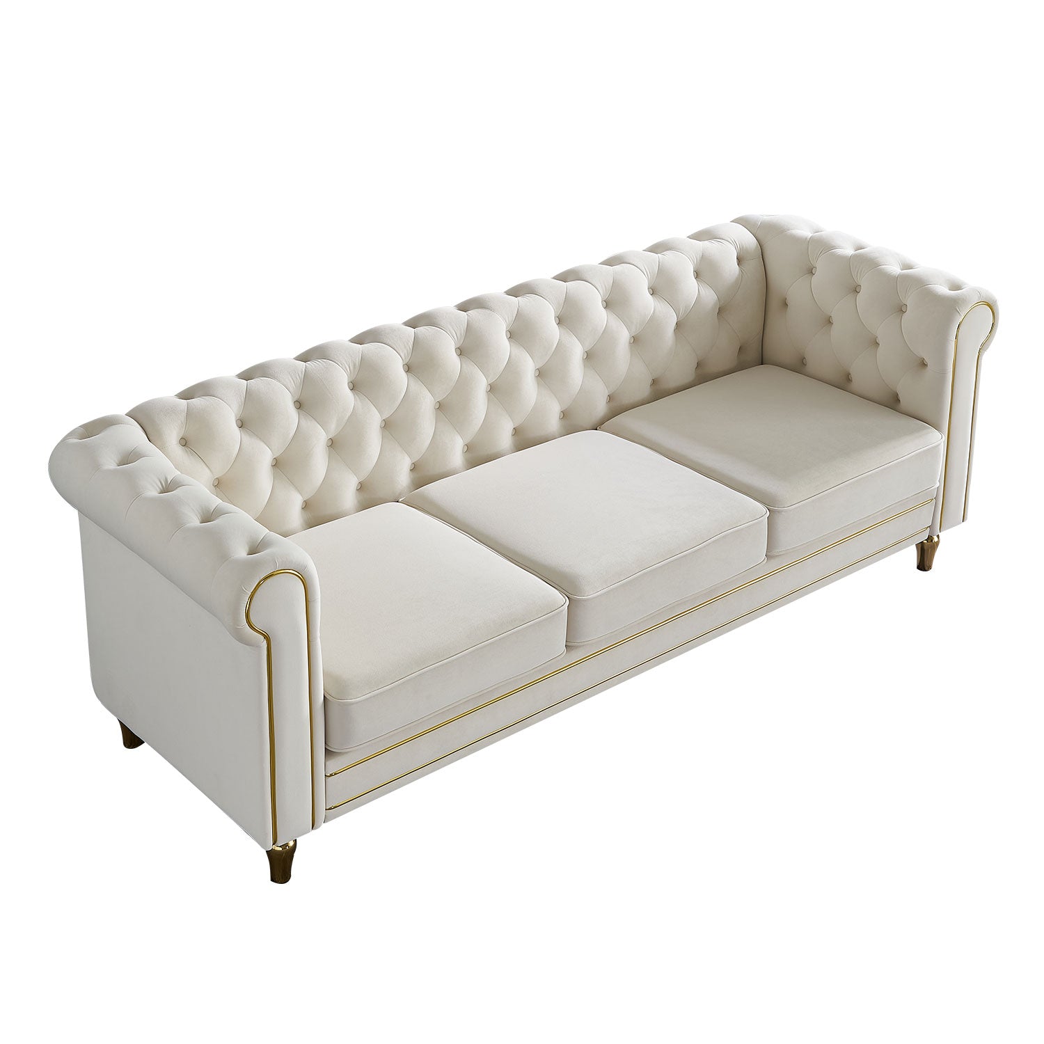 Chesterfield Velvet Sofa 84.65 Inch for Living Room
