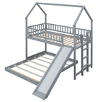 Twin Over Full House Bunk Bed With Slide and Built-in Ladder