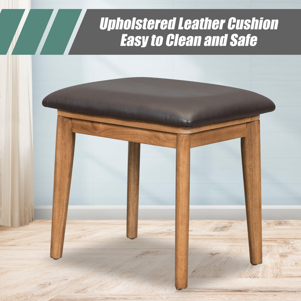 Classic Wood Makeup Vanity Set with Flip-top Mirror and Stool