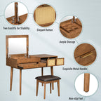 Classic Wood Makeup Vanity Set with Flip-top Mirror and Stool