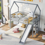 Twin Over Full House Bunk Bed With Slide and Built-in Ladder