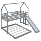 Twin Over Full House Bunk Bed With Slide and Built-in Ladder