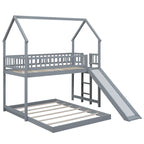 Twin Over Full House Bunk Bed With Slide and Built-in Ladder