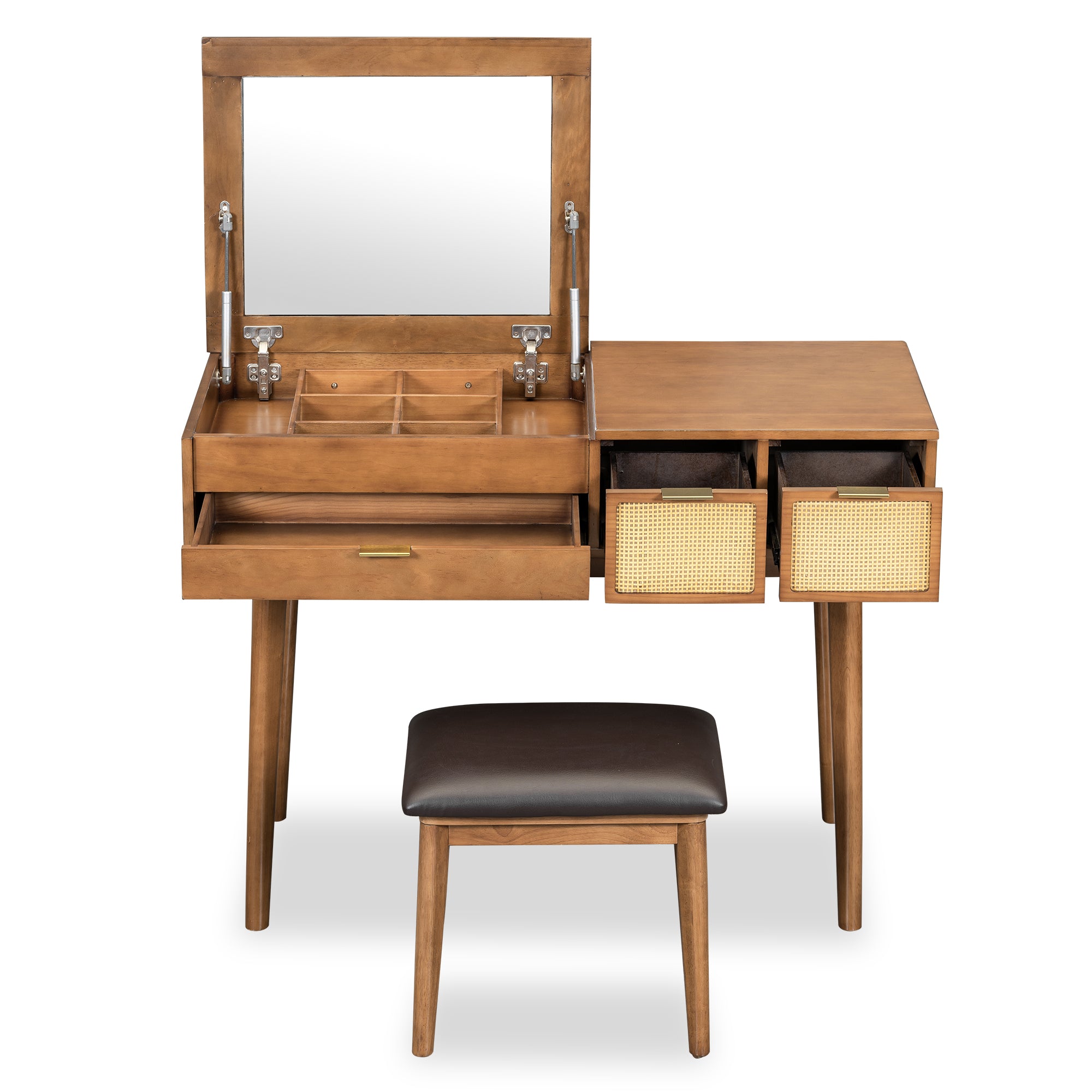 Classic Wood Makeup Vanity Set with Flip-top Mirror and Stool