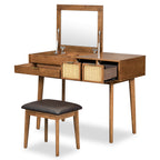 Classic Wood Makeup Vanity Set with Flip-top Mirror and Stool