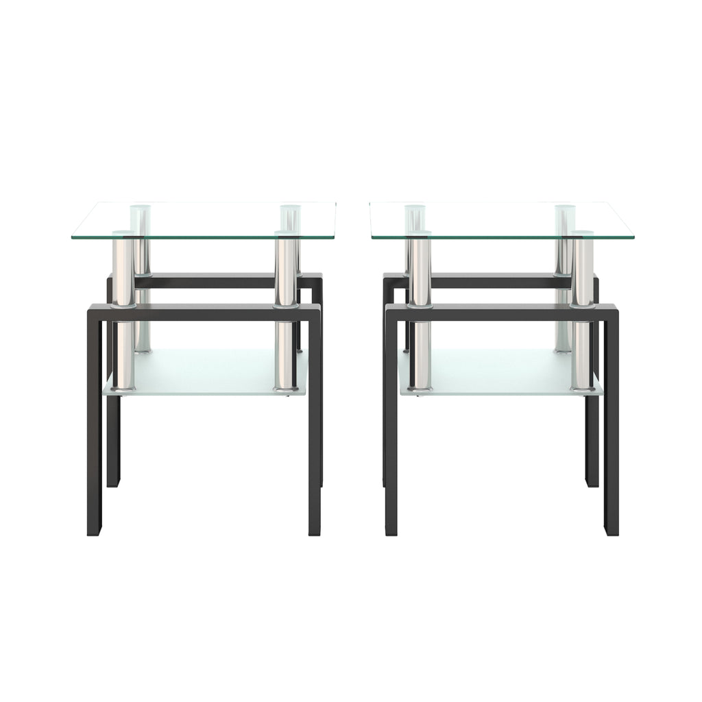 Set of 2 Modern Tempered Glass Tea Tables