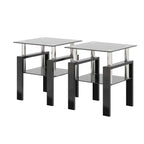 Set of 2 Modern Tempered Glass Tea Table Coffee Table End Table