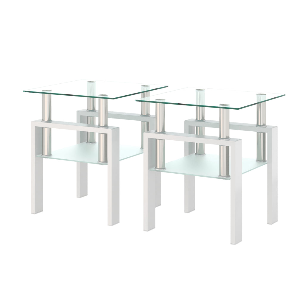 Set of 2 Modern Tempered Glass Tea Table
