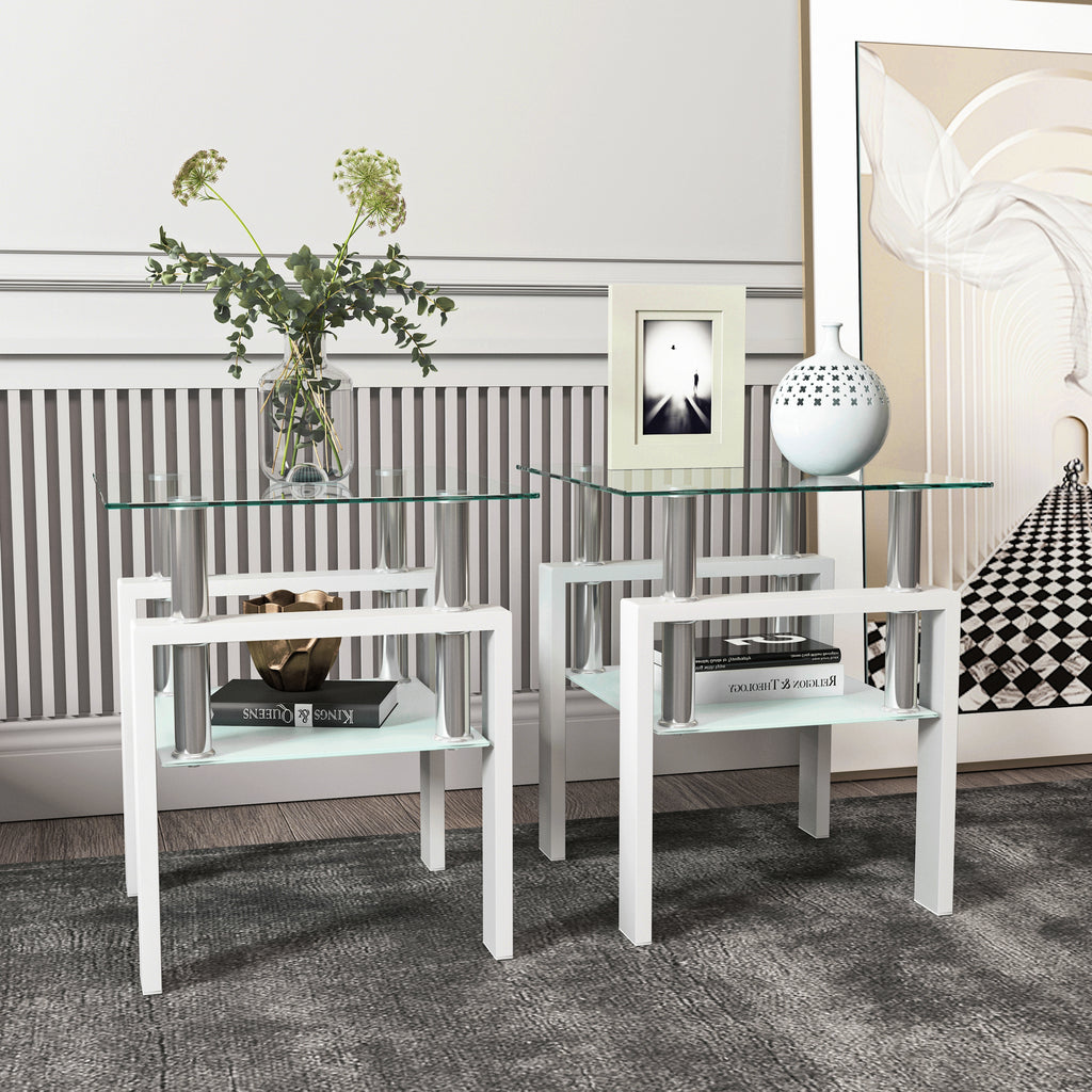 Set of 2 Modern Tempered Glass Tea Table